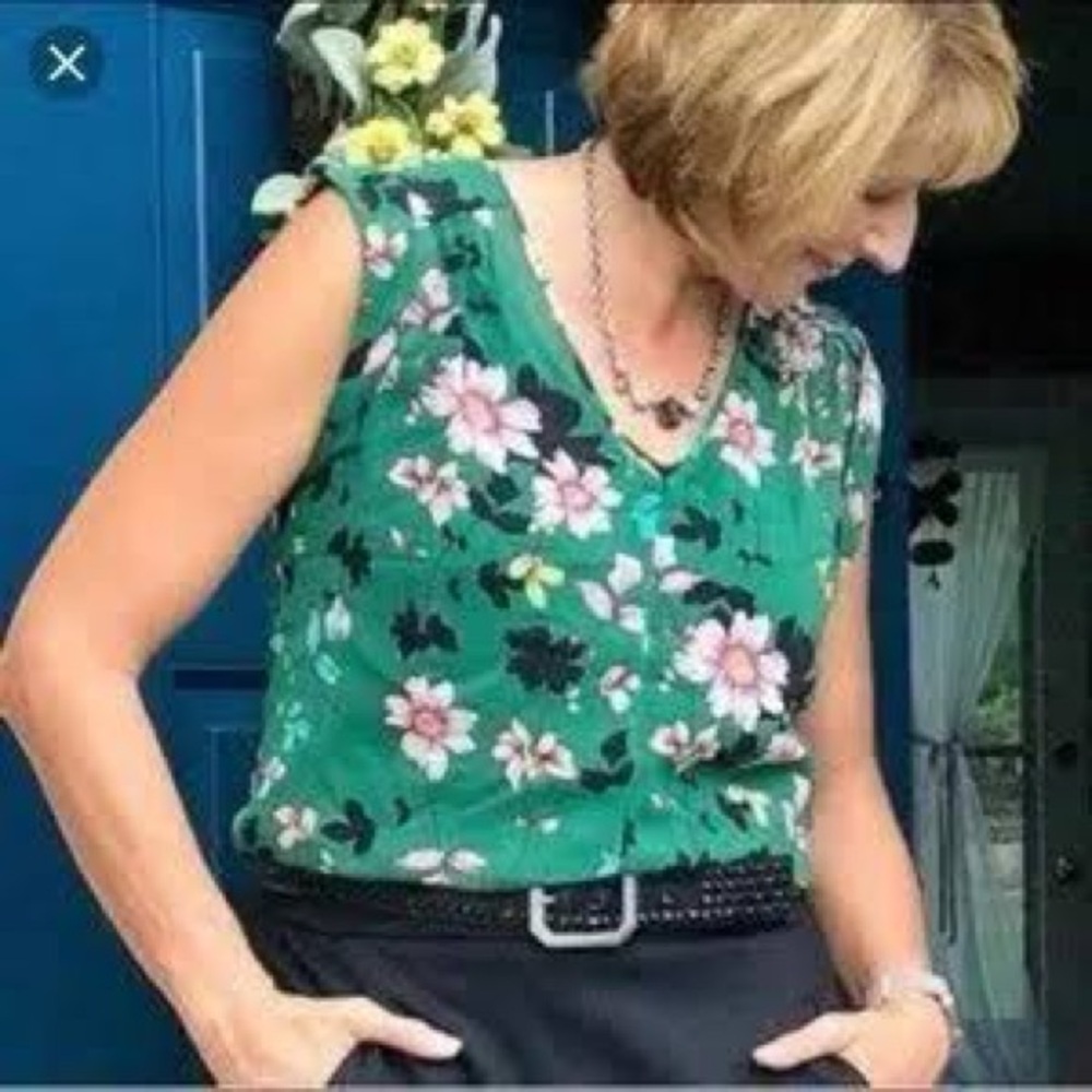 CAbi Green Floral Sleeveless Top